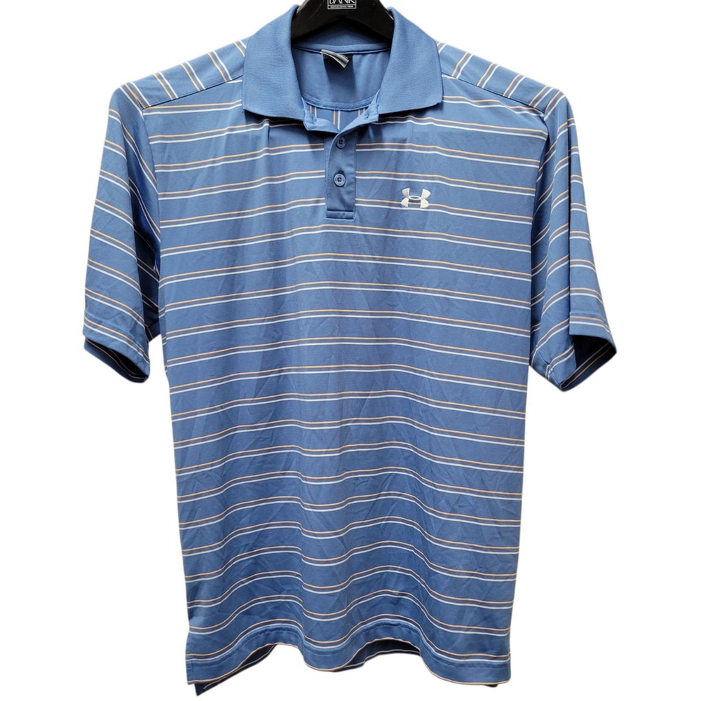 Under Armour Embroidered Logo Striped Polo Shirt Size Medium Excellent Condition